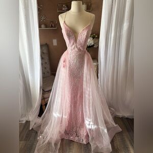 Vienna Prom Pink Lace Corset Gown w Train ✨ Size 2 NWT